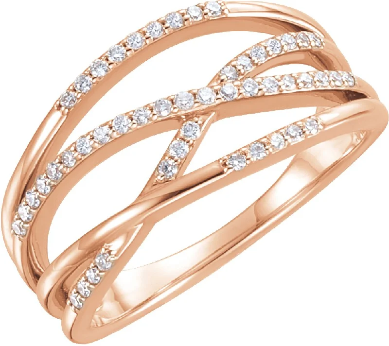 14K Rose Gold 1/5 CTW Natural Diamond Criss-Cross Ring