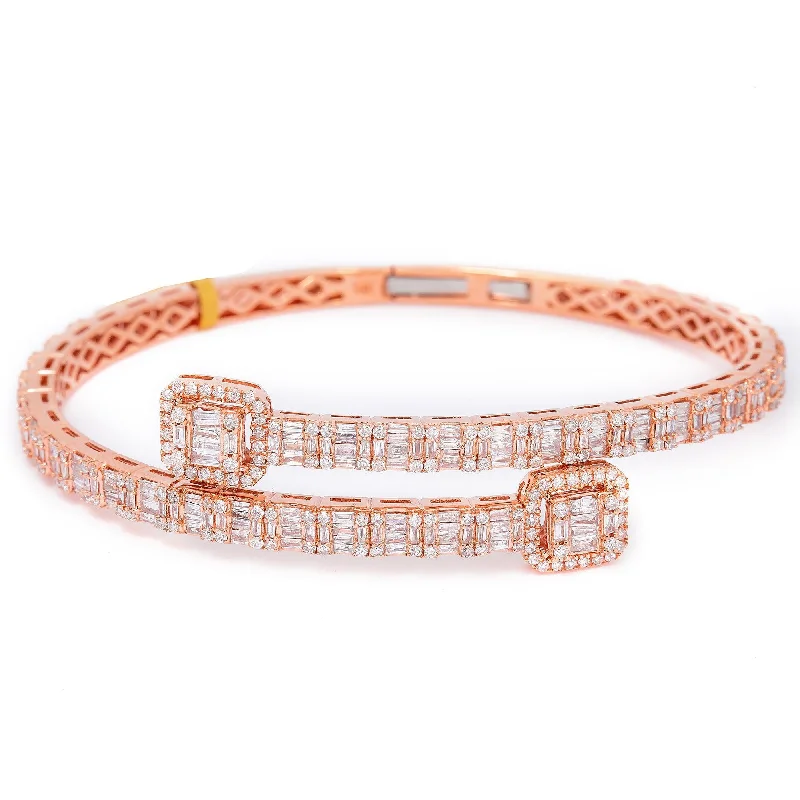 14K ROSE GOLD MEN'S BRACELET WITH 4.35 BAGUETTE CT DIAMONDS