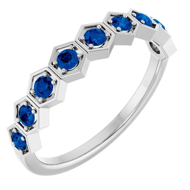 14K White Lab-Grown Blue Sapphire Stackable Ring