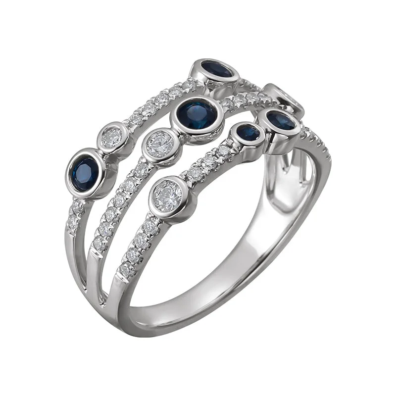 14K White Gold Natural Blue Sapphire & 3/8 CTW Natural Diamond Ring