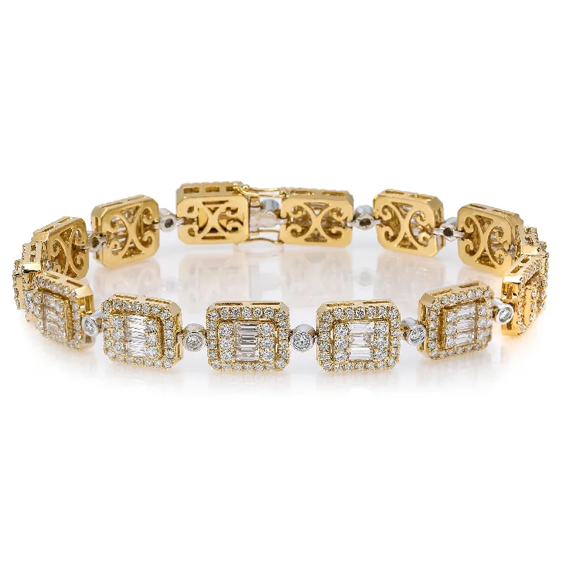 14K Yellow and White Gold Baguette Bracelet With 10.06 CTW Diamonds