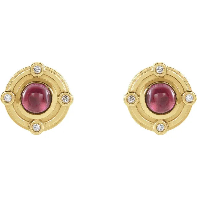 Moonstone Statement Ring 14K Gold Art Deco Rhodolite Garnet and 0.03 CTW Natural Diamond Earrings