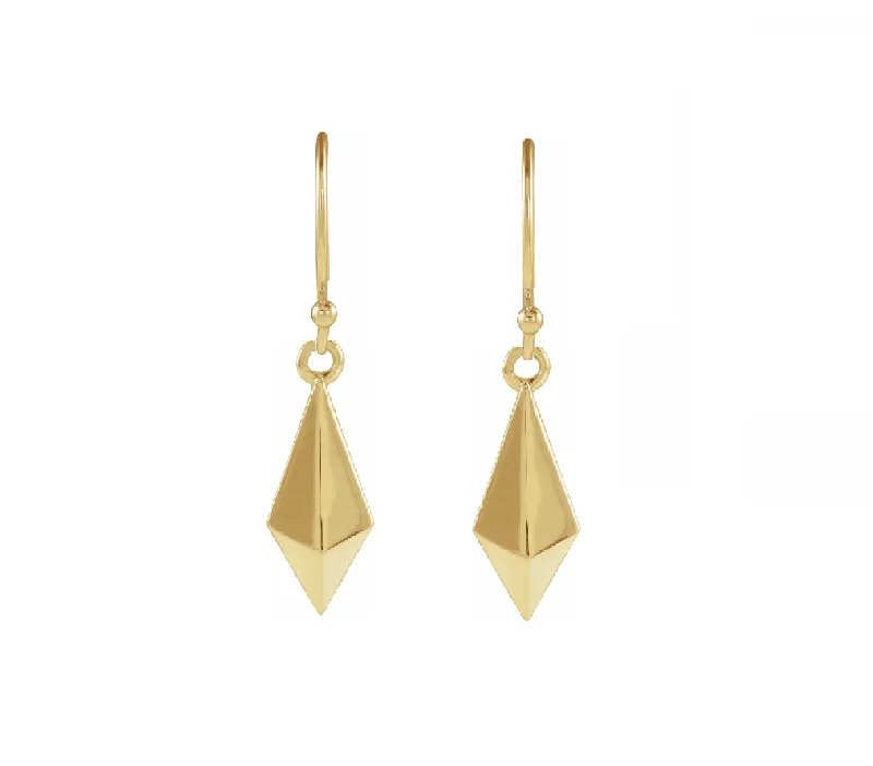 Artistic Statement Necklace 14K Yellow Pyramid Dangle Earrings