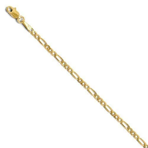 14KT GOLD 2.75MM SOLID FLAT FIGARO CHAIN BRACELET