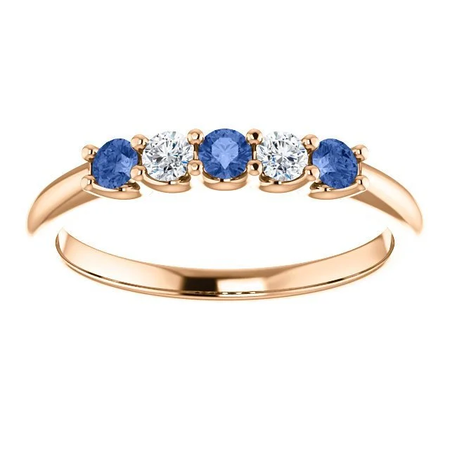 14KT GOLD 0.24 CTW SAPPHIRE & 0.12 CTW DIAMOND 5 STONE BAND