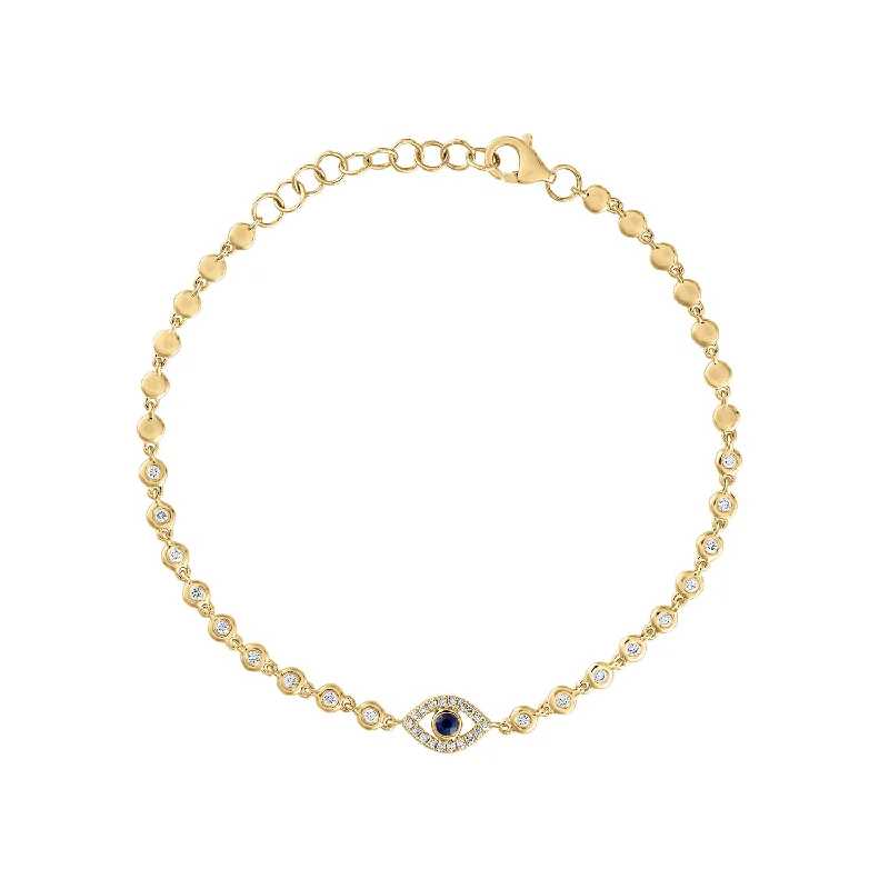 14KT GOLD DIAMOND BEZEL EVIL EYE BRACELET