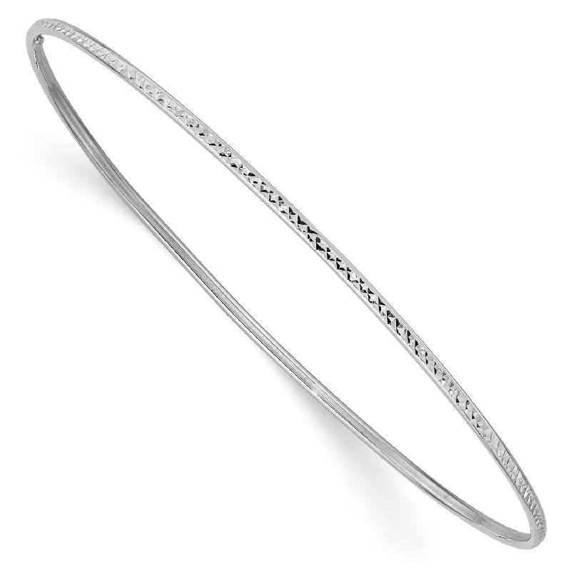 14KT White Gold 8-inch 1.5MM Diamond-cut Bangle Slip-On Bracelet