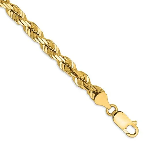 14KT YELLOW GOLD 5.5MM HANDMADE SOLID ROPE CHAIN BRACELET-3 LENGTHS