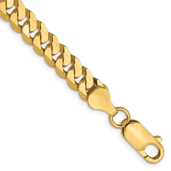 MEN'S 14KT YELLOW GOLD 6.1MM SOLID BEVELED CURB CHAIN BRACELET-2 LENGTHS