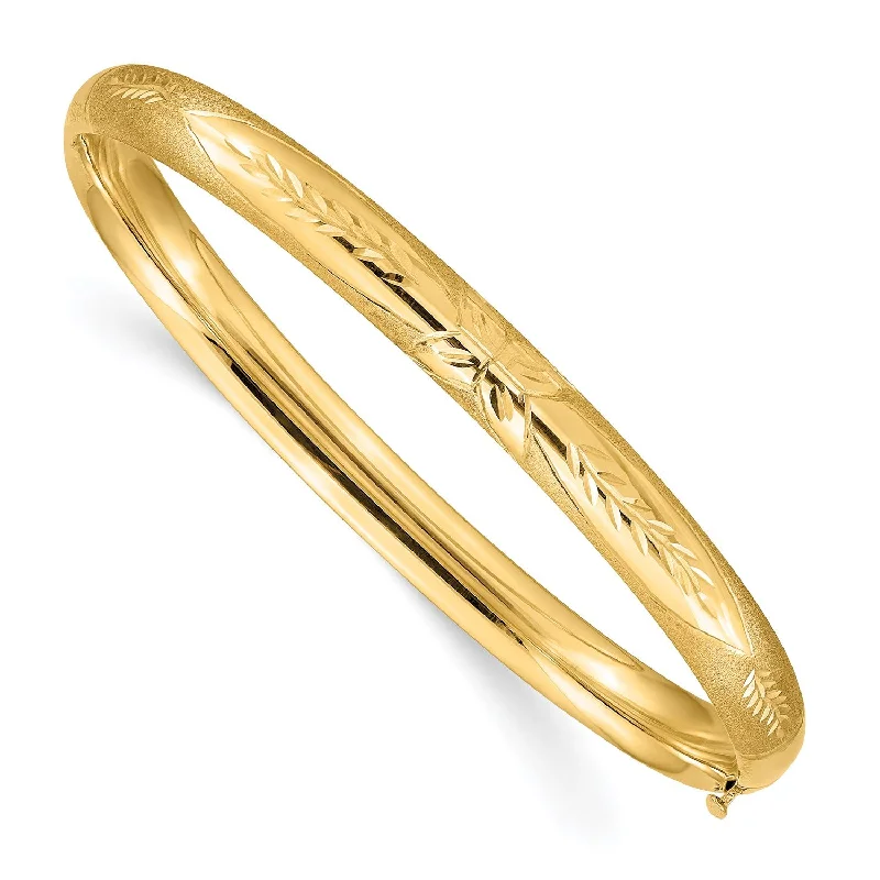 14KT Yellow Gold 7-inch 7MM Hinged Safety Clasp Bangle Bracelet