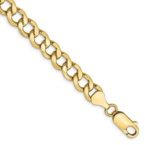 14KT YELLOW GOLD 7MM SEMI SOLID CURB CHAIN BRACELET-3 LENGTHS