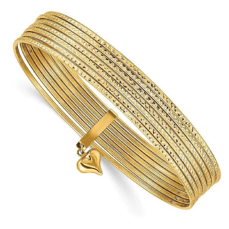 14KT Yellow Gold 8-inch 1MM Bangle Heart Seminario Bracelet