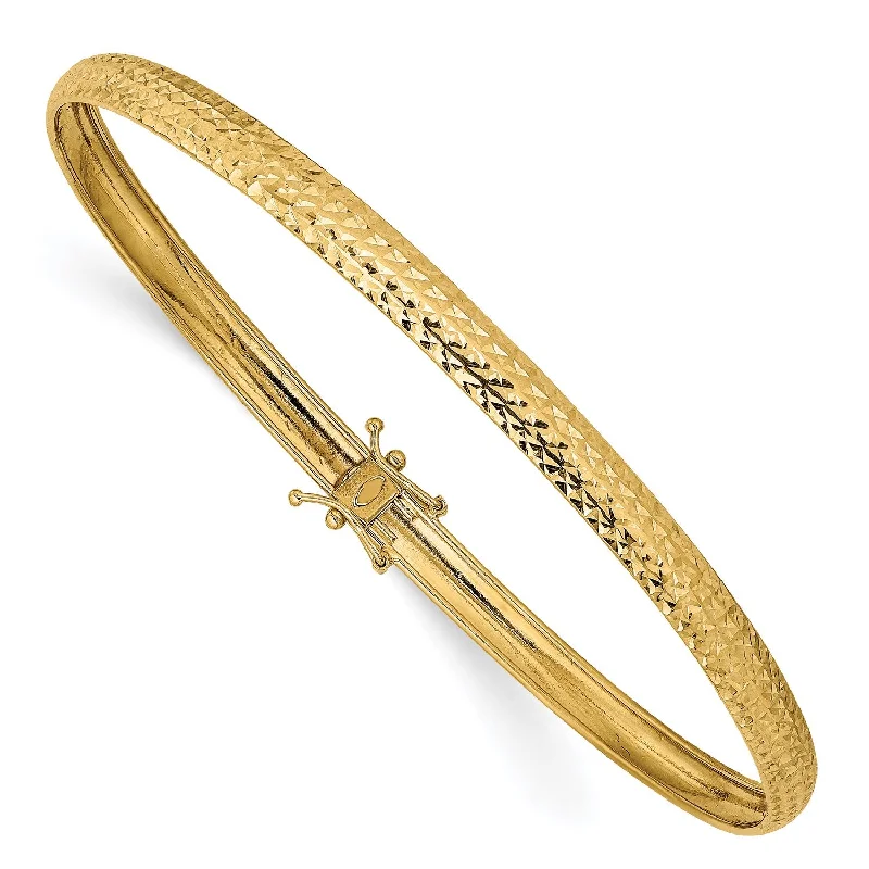 14KT Yellow Gold 8-inch 4.4MM Diamond-cut Safety Clasp Flexible Bangle Bracelet