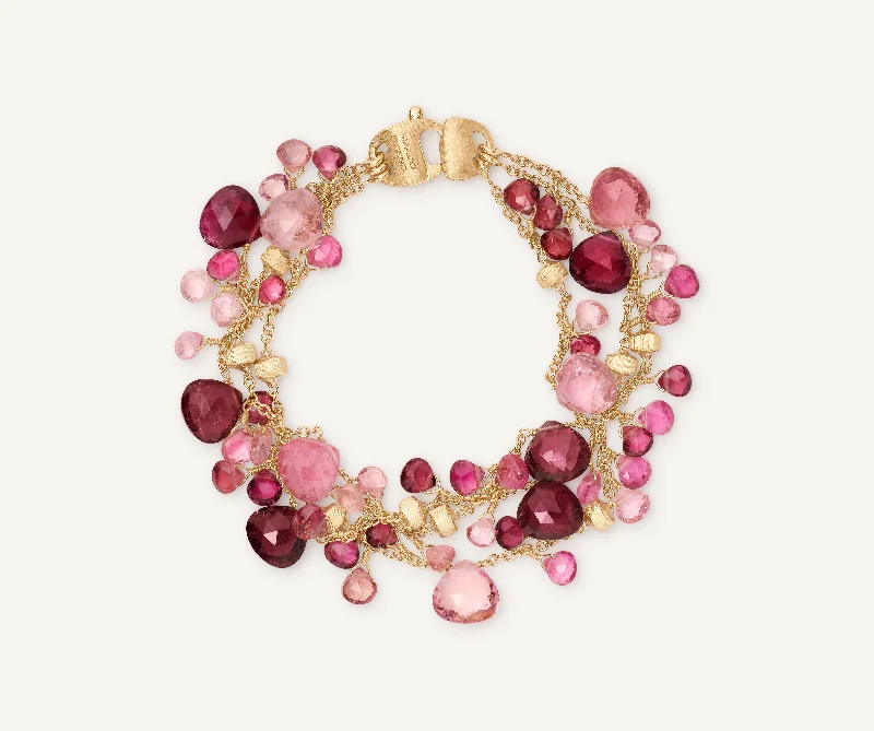 18K Yellow Gold Pink Tourmaline Multi-Strand Bracelet