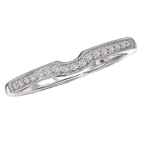 18KT White Gold .09 CTW Diamond Curved Milgrain Band