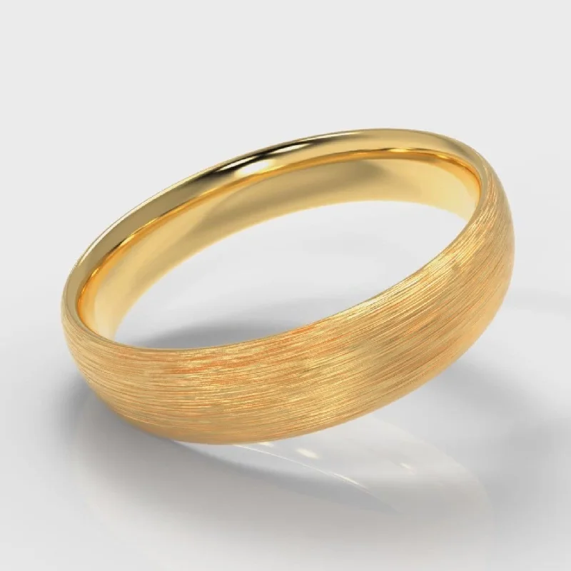 5mm Court Shaped Comfort Fit Brushed Wedding Ring - Yellow Gold