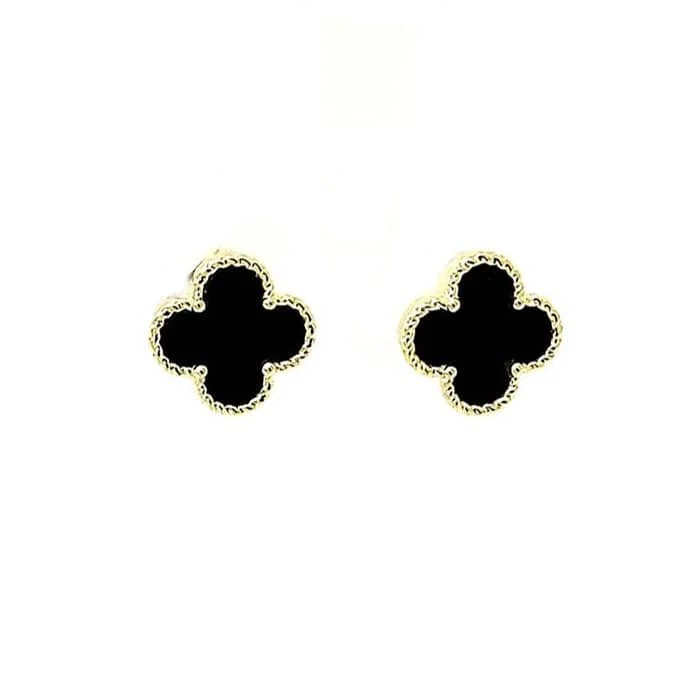 Geometric Silver Earrings Mountz Collection Black Onyx Clover Stud Earrings in 14K Yellow Gold