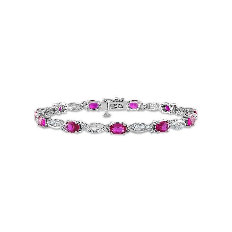 6X4MM Oval Ruby and Sapphire Infinity Created 7-inch Bracelet in Sterling Silver