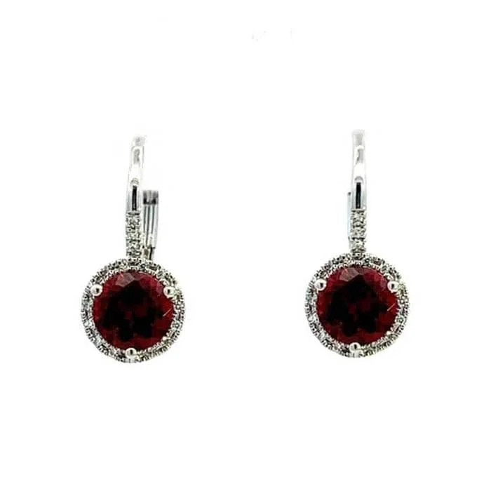 Crystal Embellished Necklace Mountz Collection Garnet and Diamond Drop Earrings in 14K White Gold