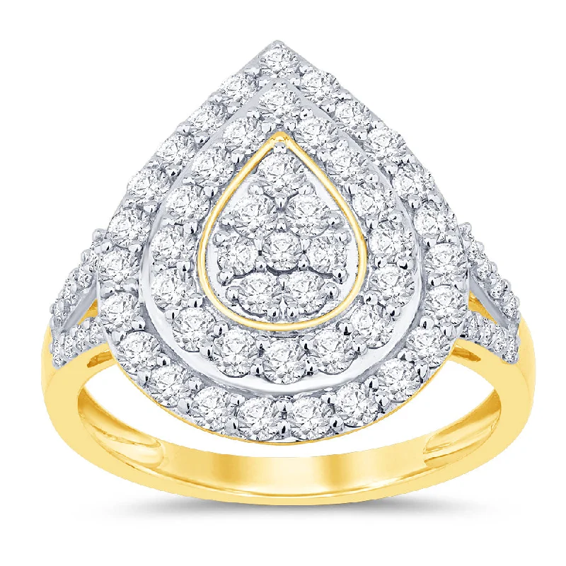 9ct Yellow Gold 1 Carat Diamond Pear Shape Cluster Ring