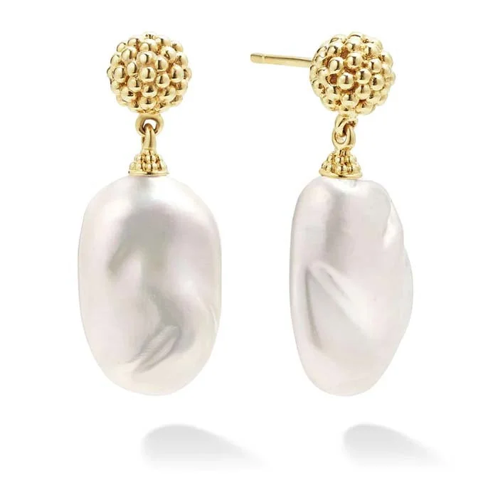 Layered Dainty Necklace LAGOS Baroque Pearl Drop Earrings in 18K Yellow Gold