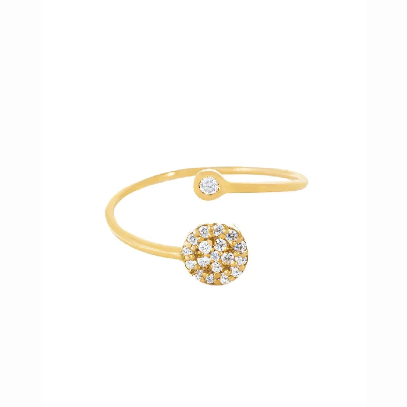 Double Circle Pave 18K Gold Ring w. Diamonds