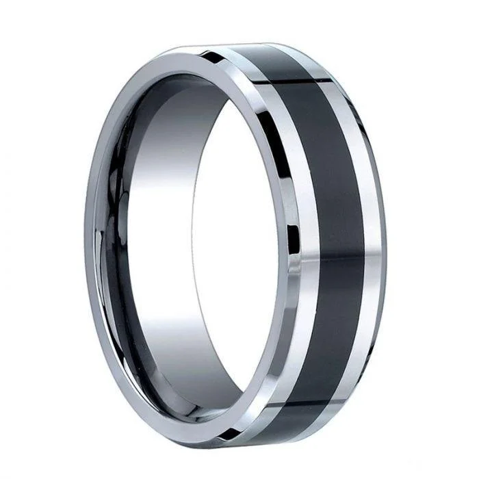 ARMATUS Benchmark Beveled Cobalt Chrome Ring with Black Ceramic Inlay - 7 mm