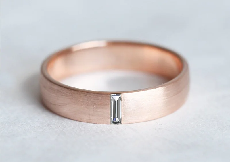 Unisex Baguette Diamond Wedding Band - Gold Men'S Ring Band