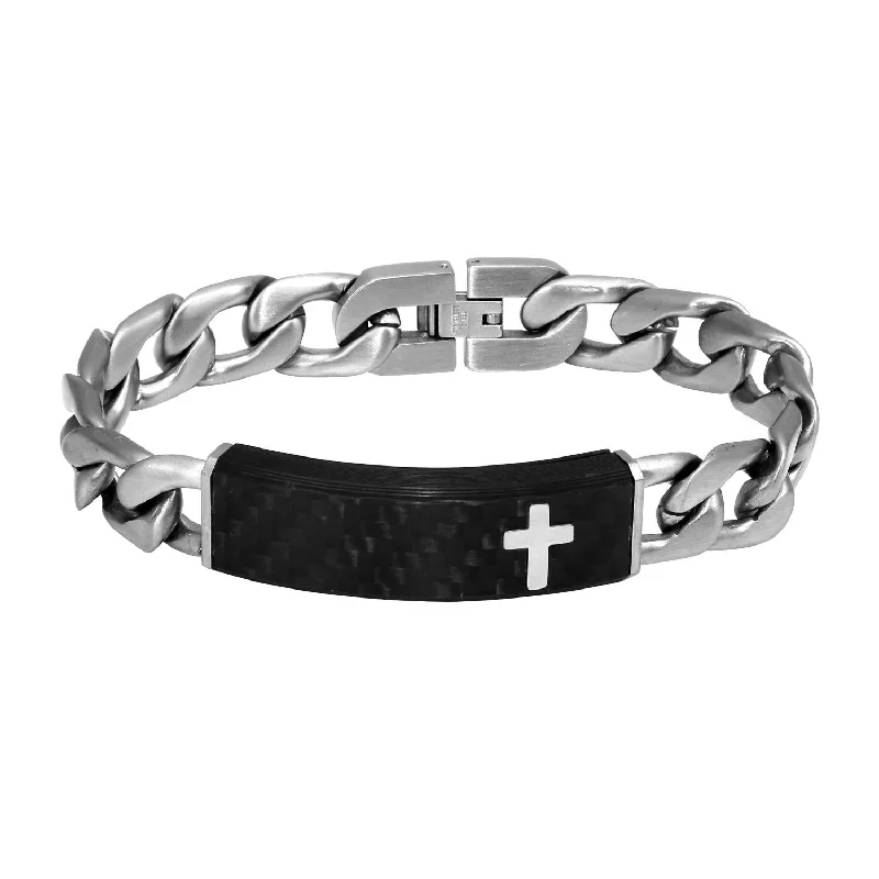 Black Stainless Steel 8-inch 15MM ID Cross Bracelet