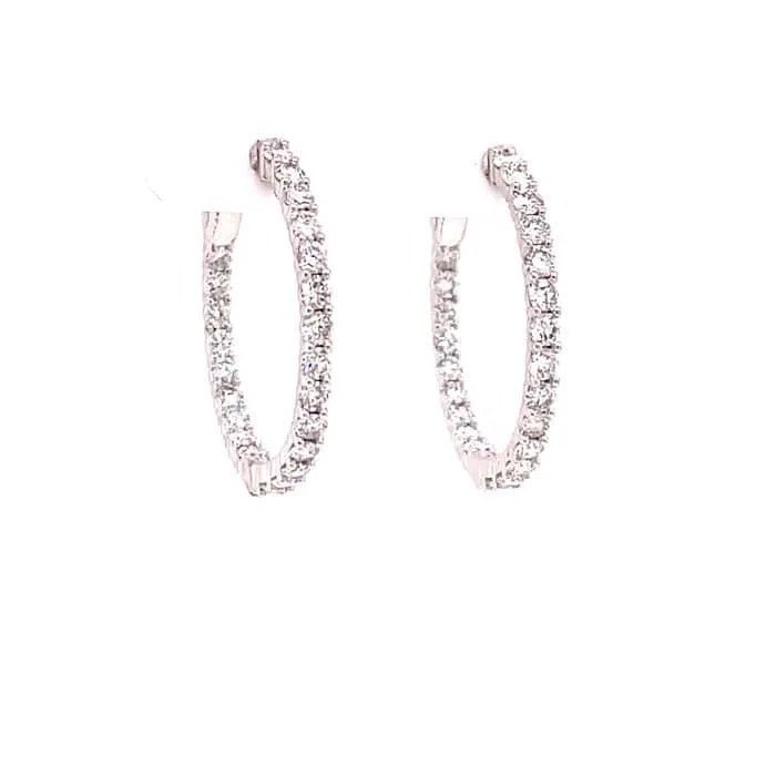 Yellow Gold Chain Mountz Collection 1.93TW Inside/Outside Round Diamond Hoop Earrings in 14K White Gold