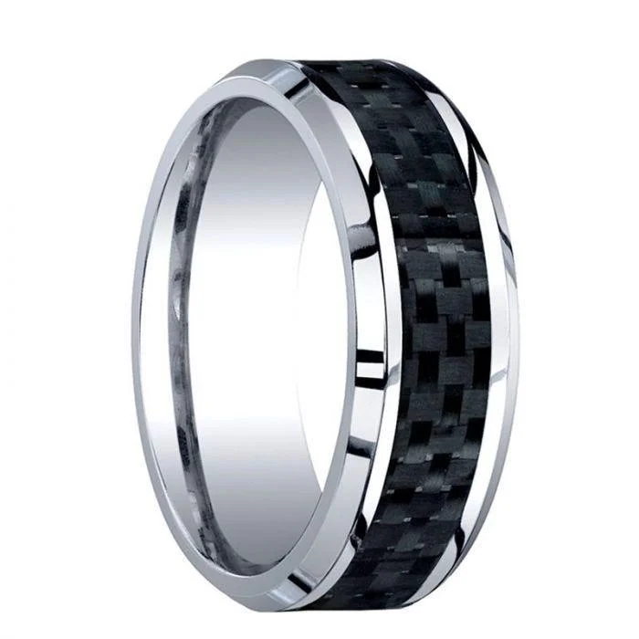 CENTENARUS Benchmark Beveled Cobalt Chrome Ring with Black Carbon Fiber Inlay - 8 mm