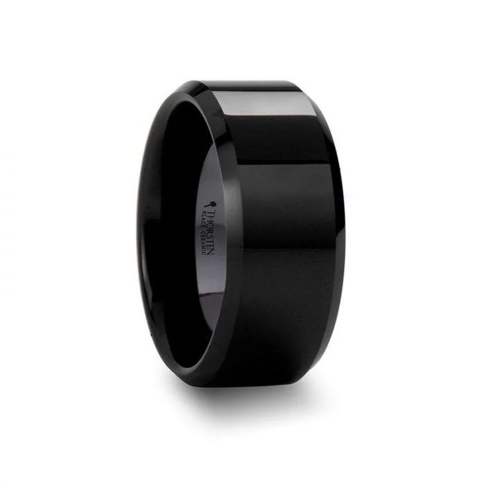 CITAR Polished Finish Black Ceramic Ring with Beveled Edges - 10mm