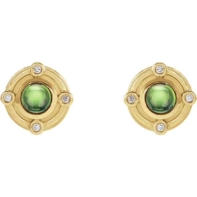 Stylish Gold Cuff 14K Gold Art Deco Peridot and 0.03 CTW Natural Diamond Earrings