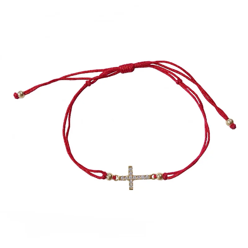 Cross CZ Red Thread Bracelet