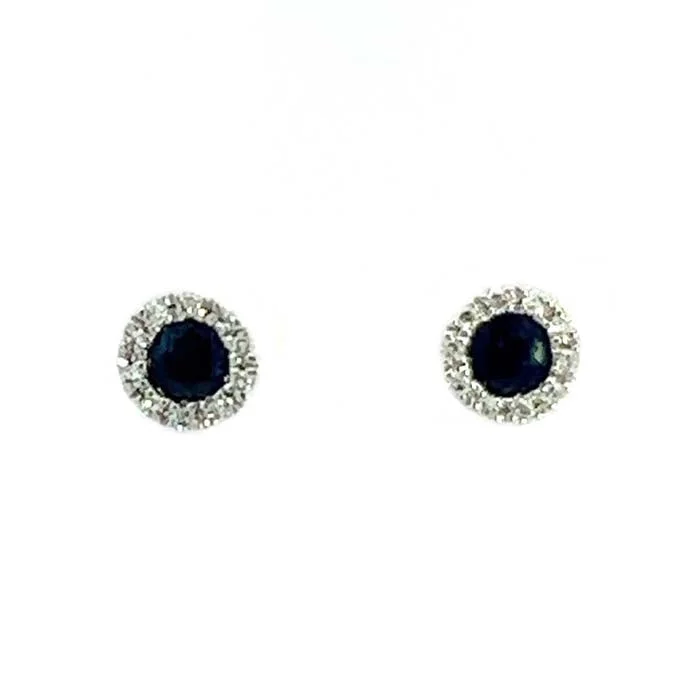 Silver Layered Necklace Mountz Collection Sapphire Stud Earrings with Diamond Halo in 14K White Gold