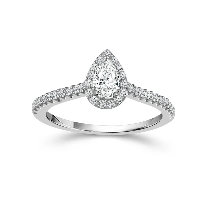 14K White Gold 0.50 Ctw Pear Diamond Ring