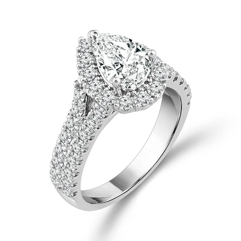 14K White Gold 2 Ctw Pear Diamond Engagement Ring