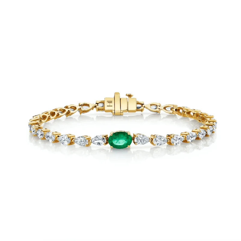 Diamond Water Drop Bracelet with Emerald Center