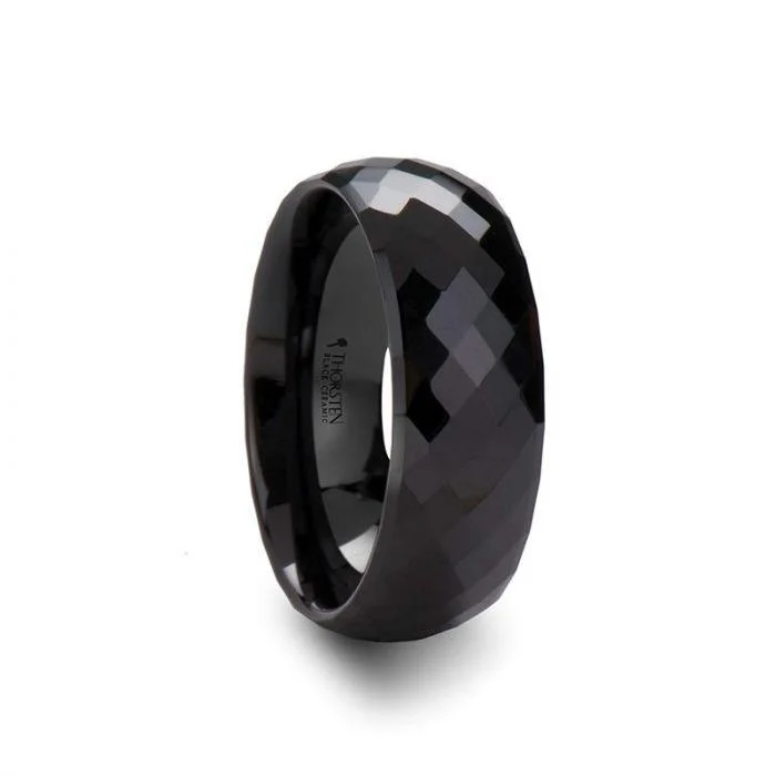 DRACO 288 Diamond Faceted Black Ceramic Ring - 2mm - 8mm