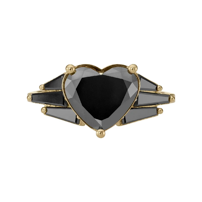 Black Diamond Winged Heart Engagement Ring