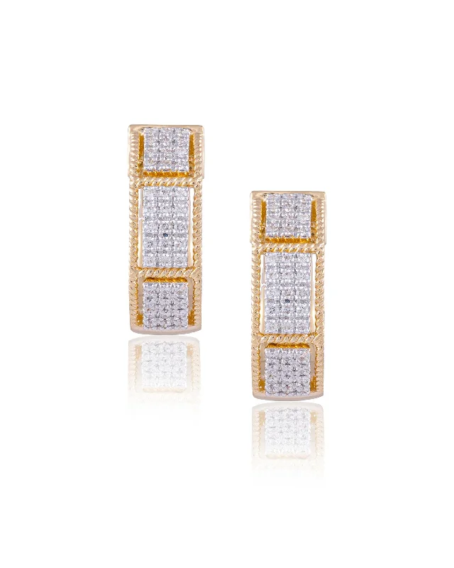 Herringbone Gold Chain Diamond Long Earring