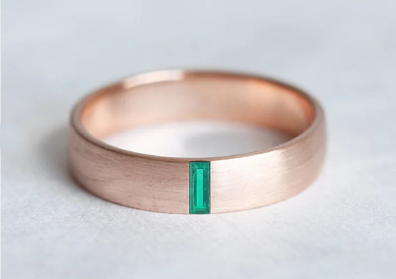 Emerald Wedding Band, Mens Emerald Ring, Baguette Emerald Band