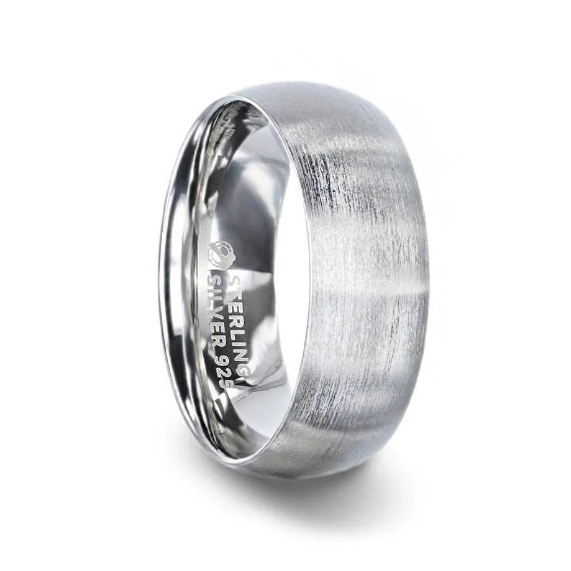 EMPEROR Silver Brushed Finish Domed Wedding Band - 4mm & 8mm