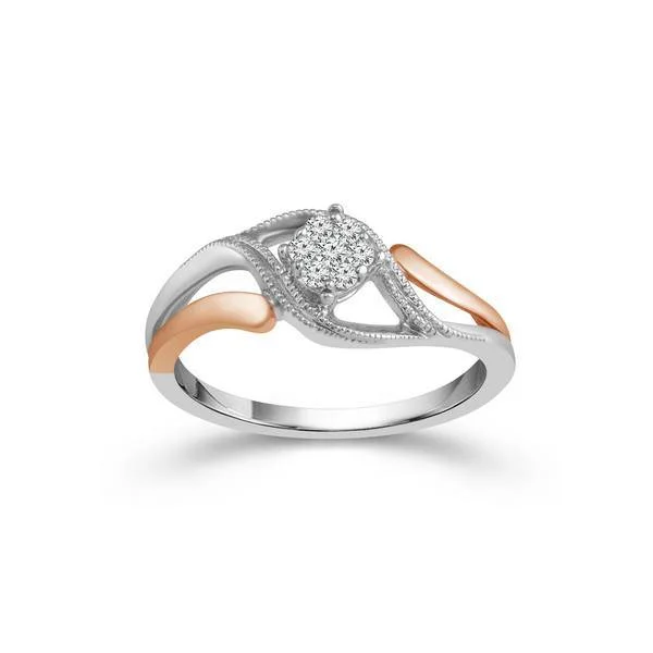 10K Two Tone 0.10 CTW Flower Diamond Promise Ring