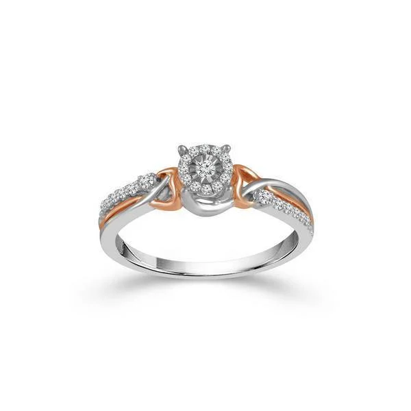 10K Two Tone 1/8 CTW Halo Diamond Promise Ring