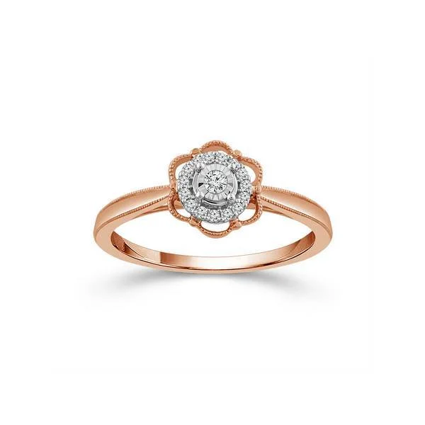 10K Two Tone 1/10 CTW Diamond Flower Promise Ring