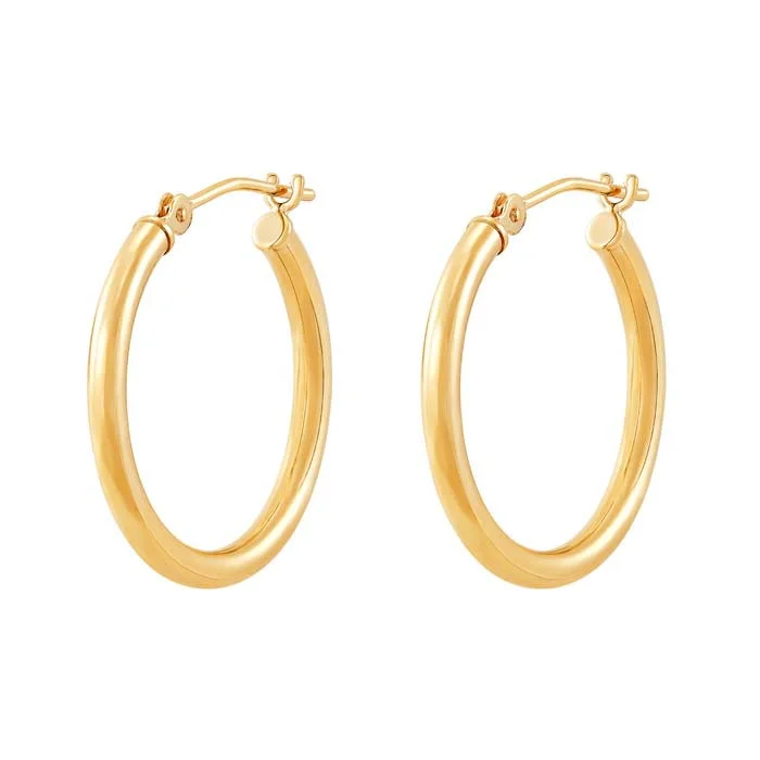 Chunky Gemstone Ring Mountz Collection 2mm x 20mm Round Tube Hoop Earrings in 14K Yellow Gold