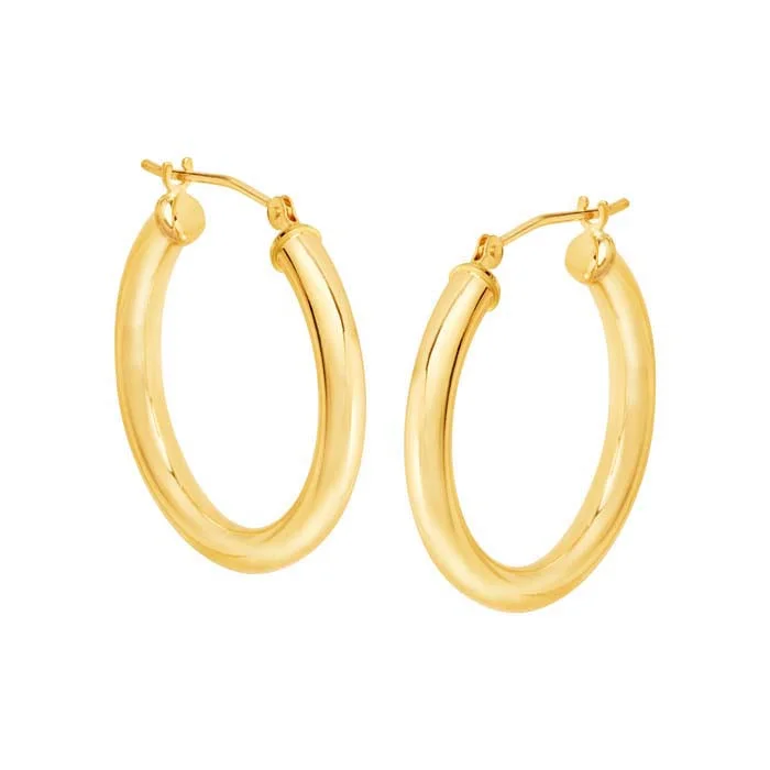 Delicate Gold Chain Mountz Collection 3mm x 25mm Round Tube Hoop Earrings in 14K Yellow Gold