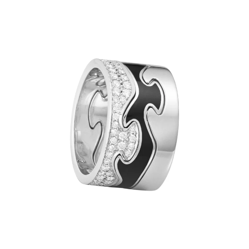 Fusion 18K White Gold Ring w. Black HyCeram & Diamonds