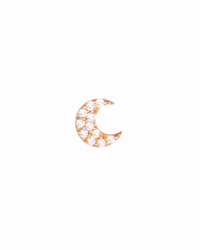 Round Cut Diamond Moon 18K Gold, Whitegold or Rosegold Stud w. Diamonds